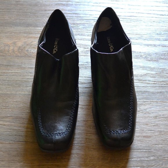 NWOT Bass & Co Black Leather Heeled Ankle Bootie Square Toe Shoe Size 7 - Picture 2 of 5